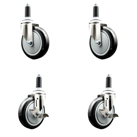 Service Caster 5 Inch 316SS Black Poly Swivel 1-1/8 Inch Expanding Stem Caster Brake SCC, 2PK SS316EX20S514-PPUB-BLK-2-TLB-2-118